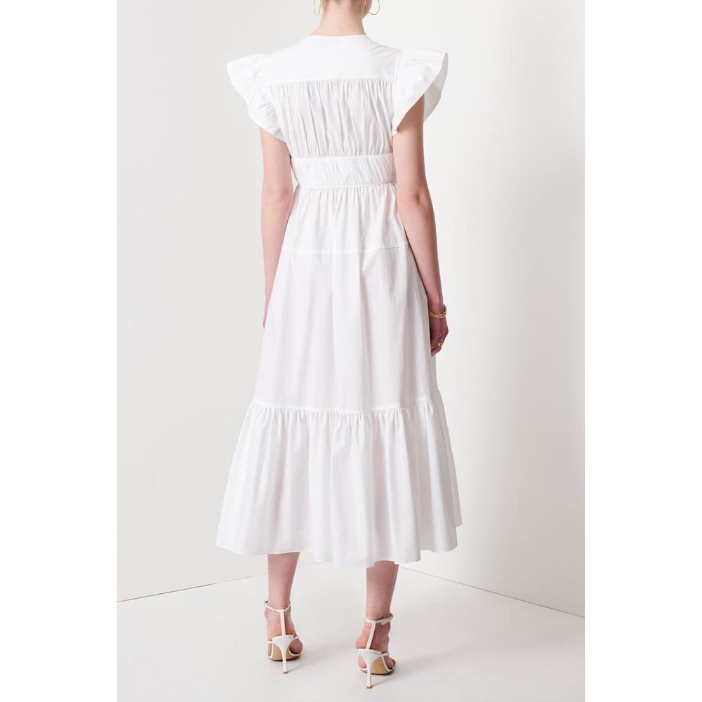 Derek Lam 10 Crosby Greta Ruffle Sleeve V-Neck White Poplin Midi Dress Sz 6 New - Picture 2 of 10